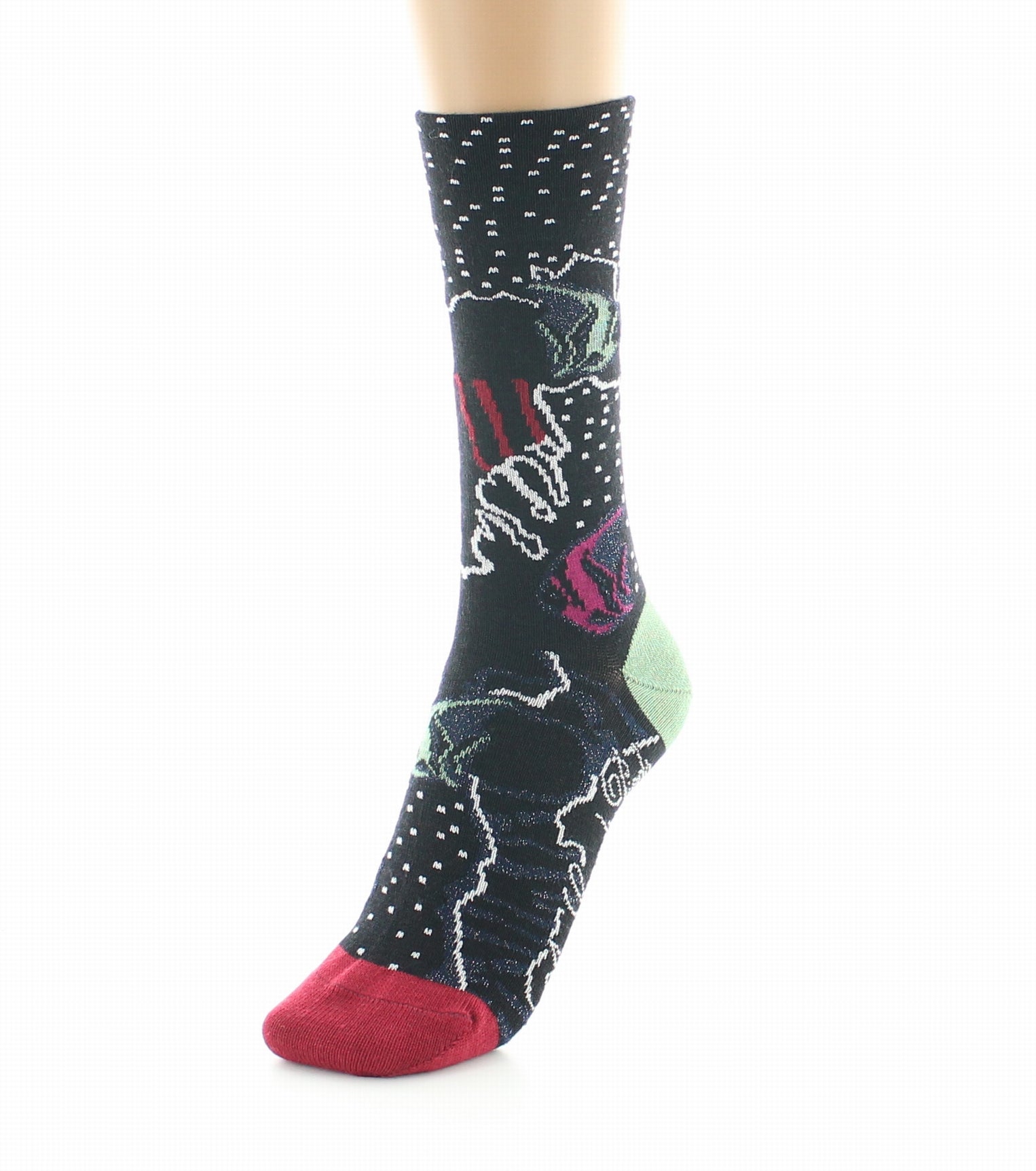 Chaussettes femme laine peignée poissons NOIR