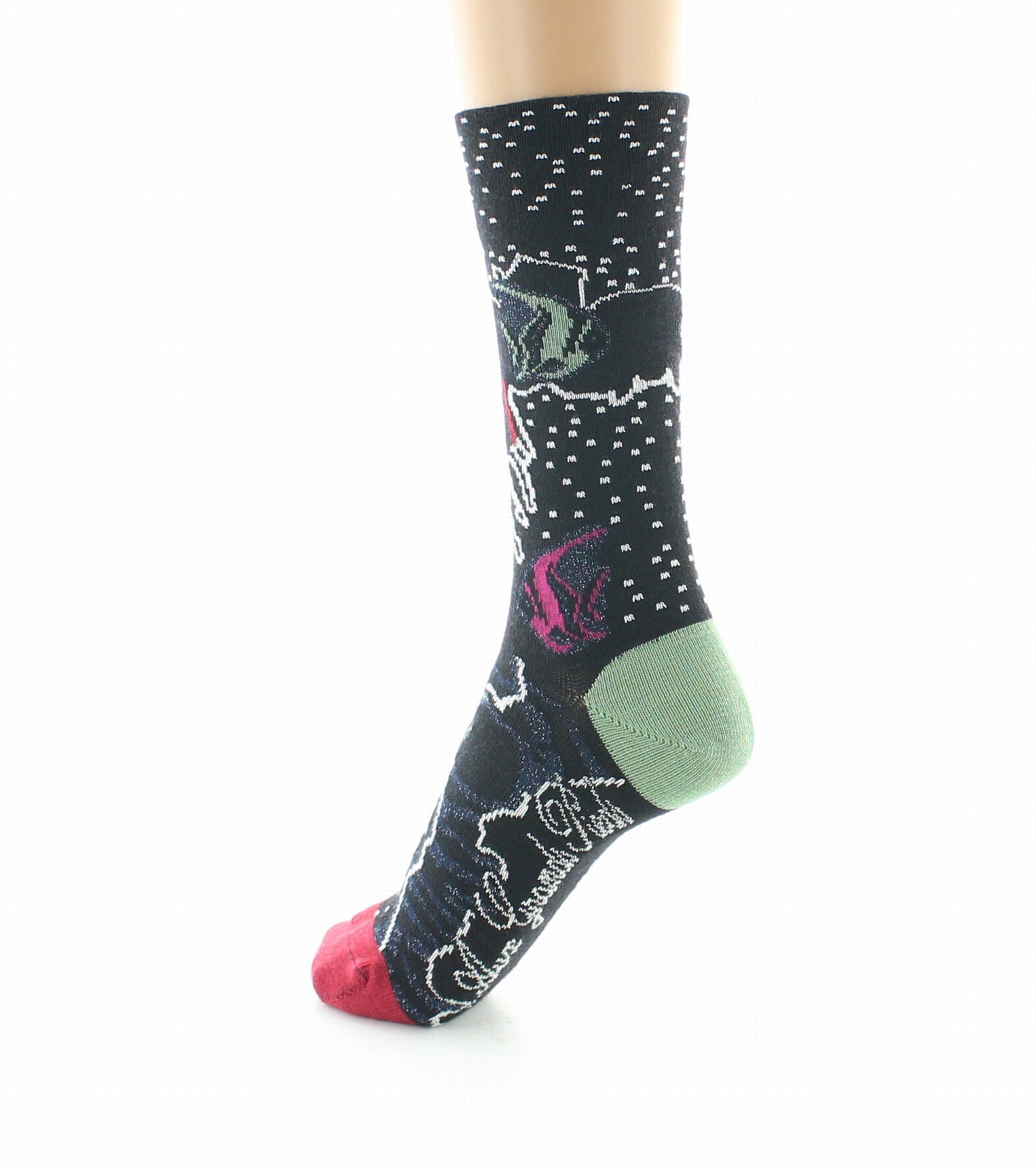 Chaussettes femme laine peignée poissons NOIR