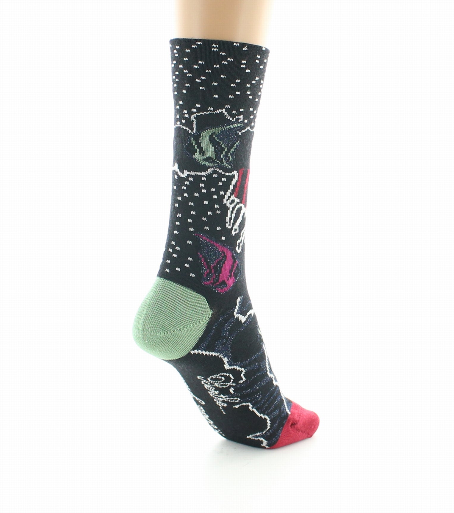 Chaussettes femme laine peignée poissons NOIR