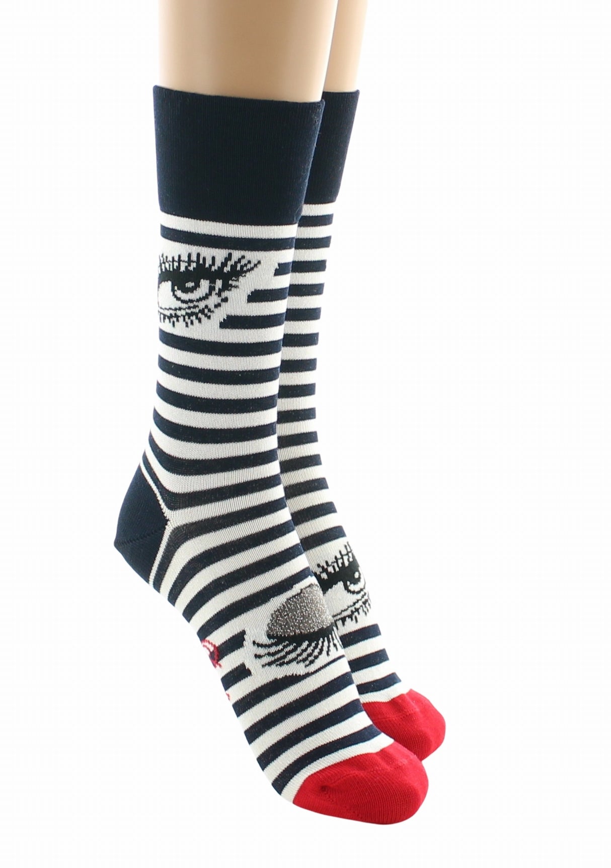 Chaussettes femme Oeil et Rayures fabriquées en France ROUGE/MARINE/ECRU