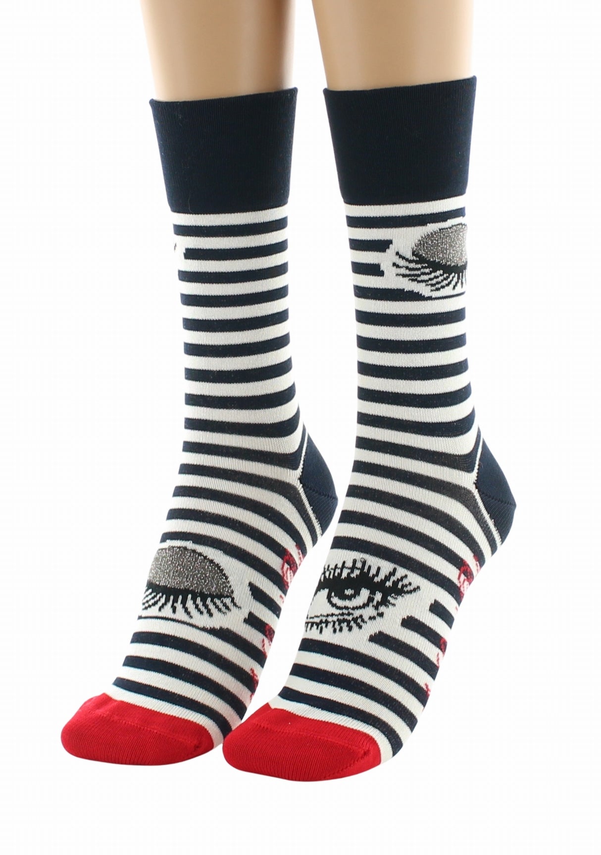 Chaussettes femme Oeil et Rayures fabriquées en France ROUGE/MARINE/ECRU