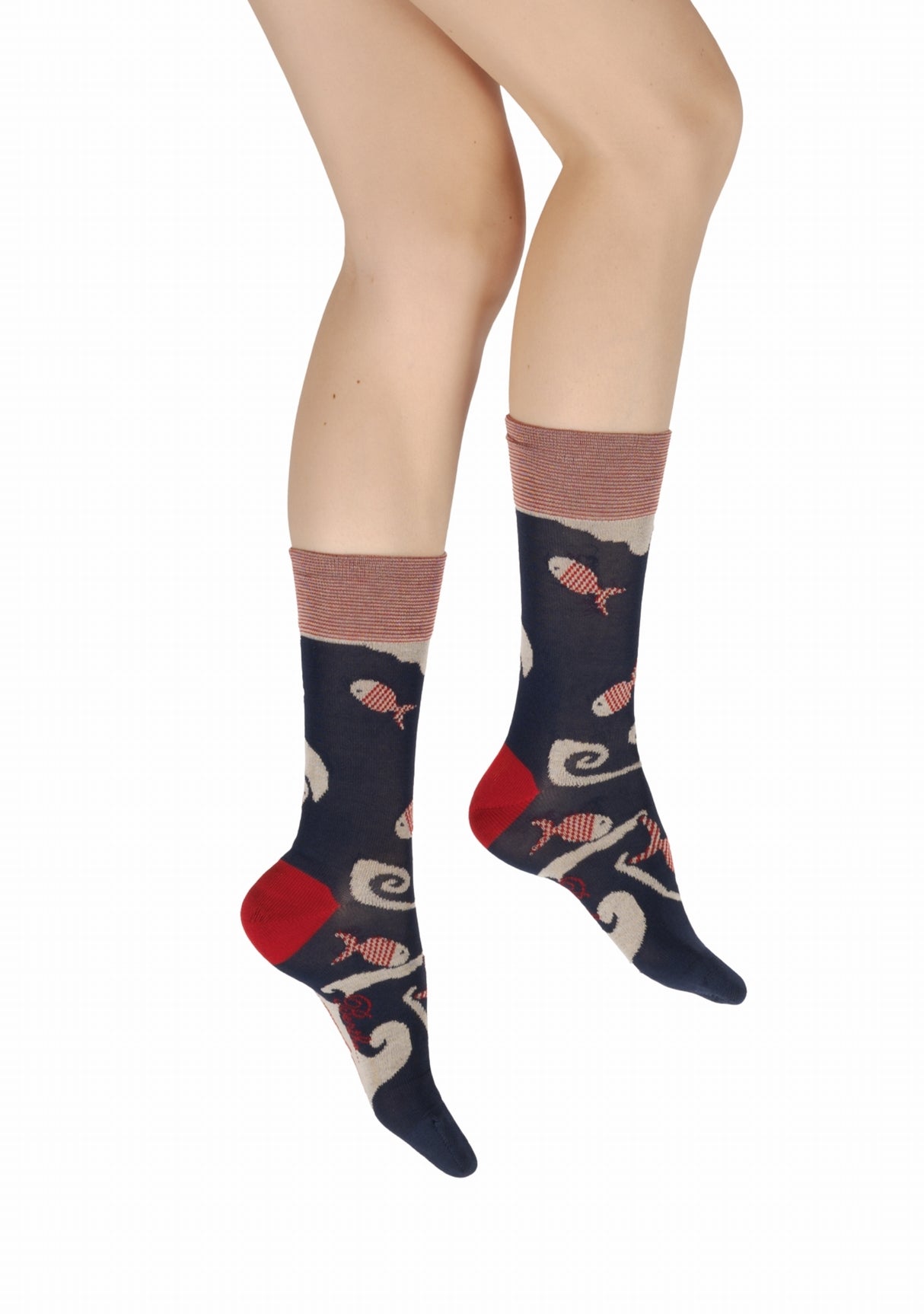 Chaussettes fil d’Écosse femme Berthe Aux Grands Pieds poissons rouges BLEU