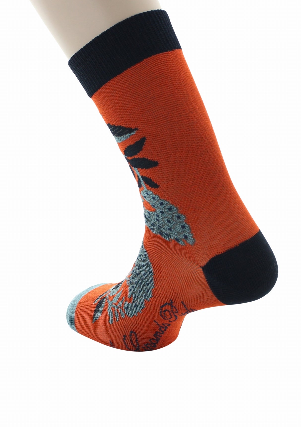 Chaussettes fil d’Écosse homme Berthe Aux Grands Pieds fleurs bleues orange ROUILLE
