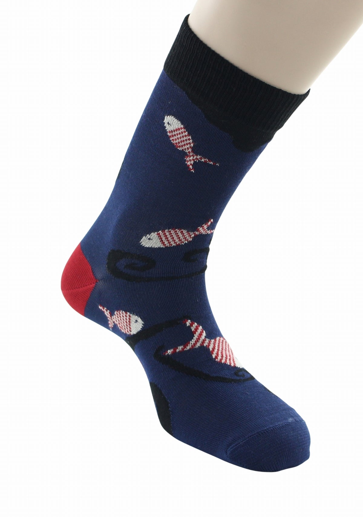 Chaussettes fil d’Écosse homme Berthe Aux Grands Pieds poissons rouges indigo INDIGO
