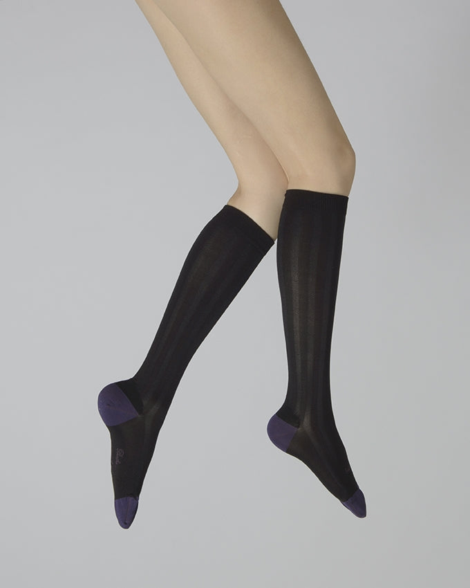 Chaussettes hautes en soie noir-raisin NOIR-RAISIN