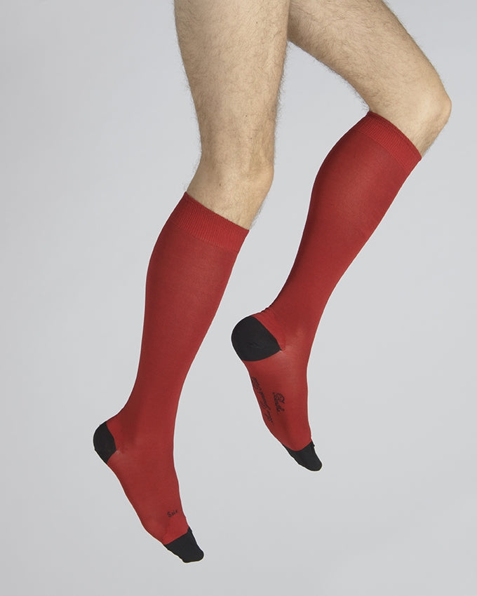 Chaussettes Hautes En Soie Rouge Et Noir Enguerrand ROUGE-NOIR