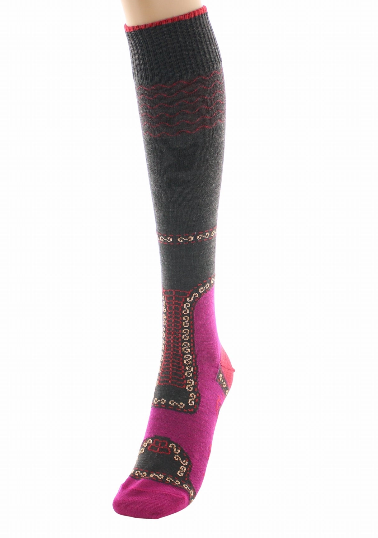 Chaussettes hautes femme laine peignée Berthe Veste Napoléonienne FUCHSIA