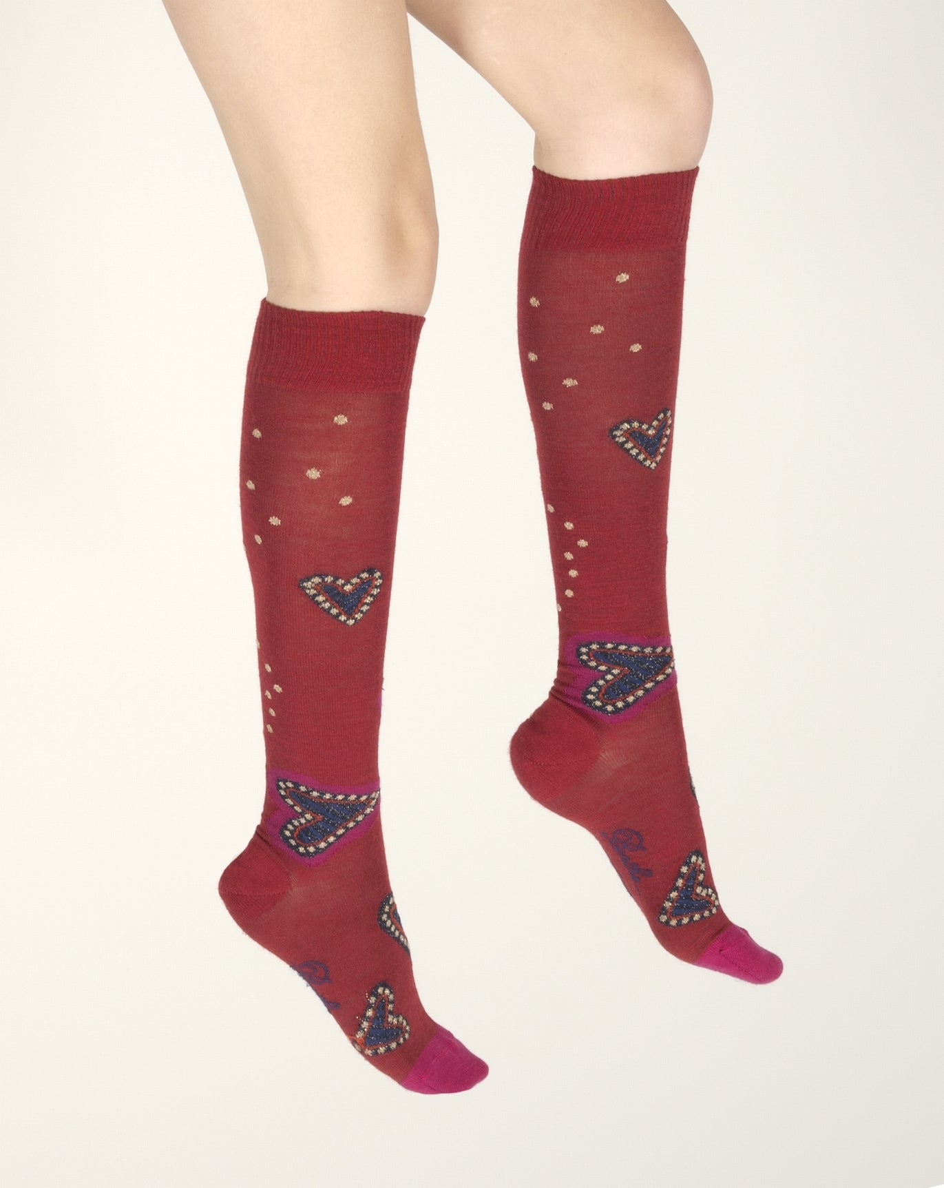 Chaussettes hautes femme laine peignée cœur ROUGE