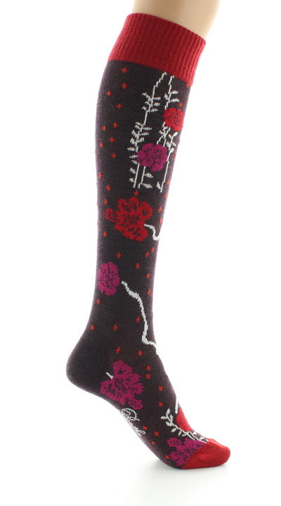 Chaussettes hautes femme laine peignée couleurs d'automne BORDEAUX