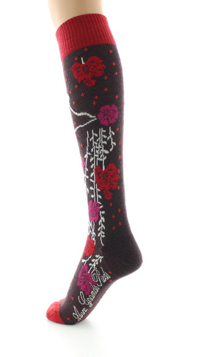 Chaussettes hautes femme laine peignée couleurs d'automne BORDEAUX