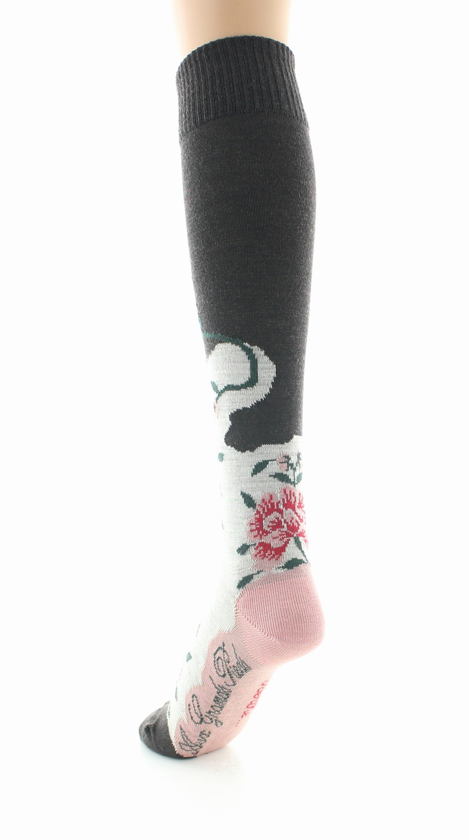 Chaussettes hautes femme laine peignée fleurs MARRON