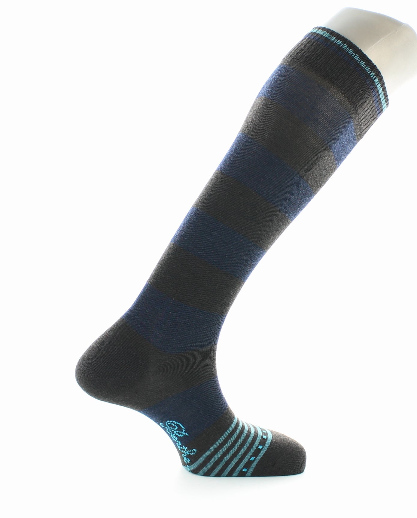 Chaussettes Hautes Grosses Rayures Marine Et Chocolat BLEU MARINE-CIEL