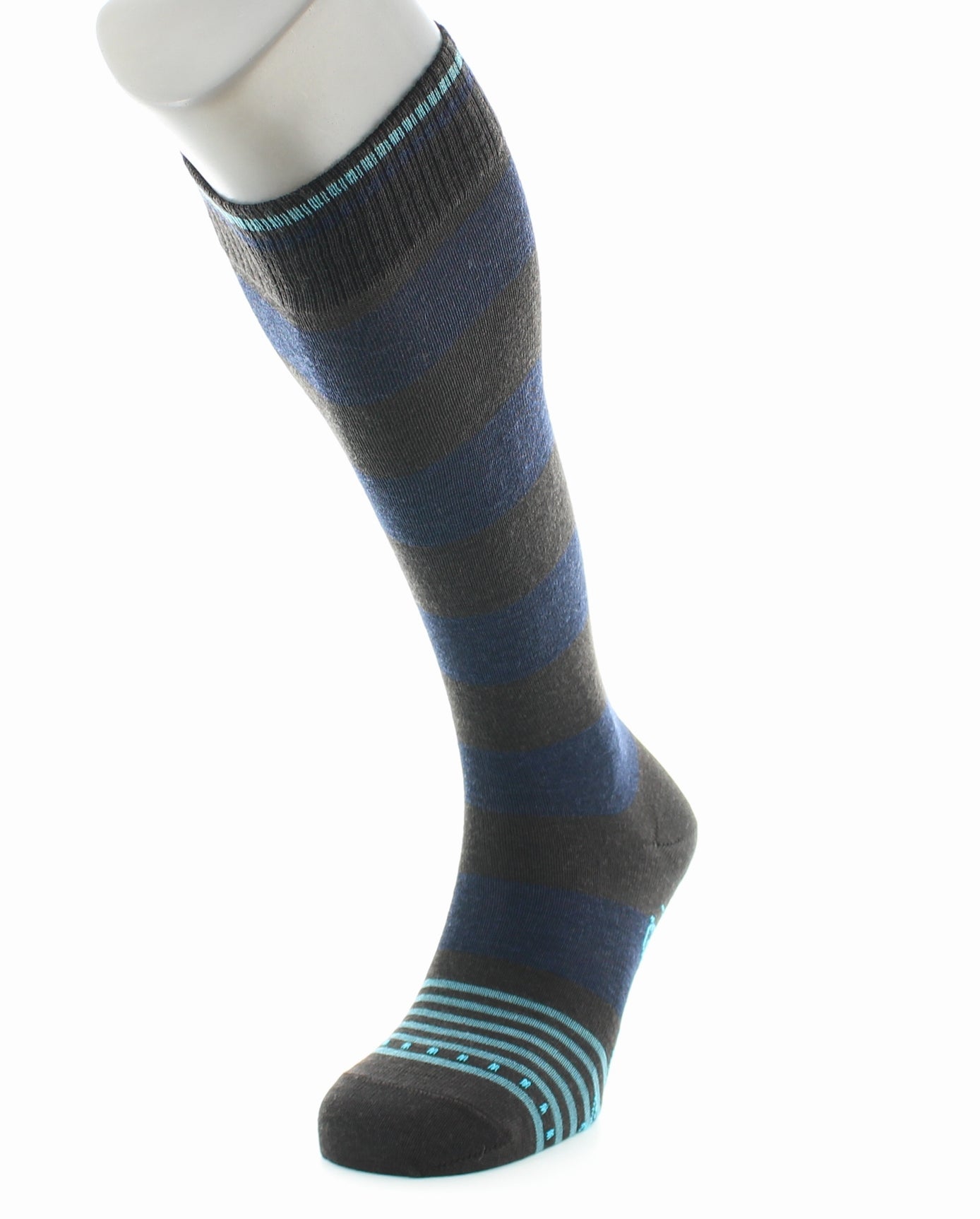 Chaussettes Hautes Grosses Rayures Marine Et Chocolat BLEU MARINE-CIEL