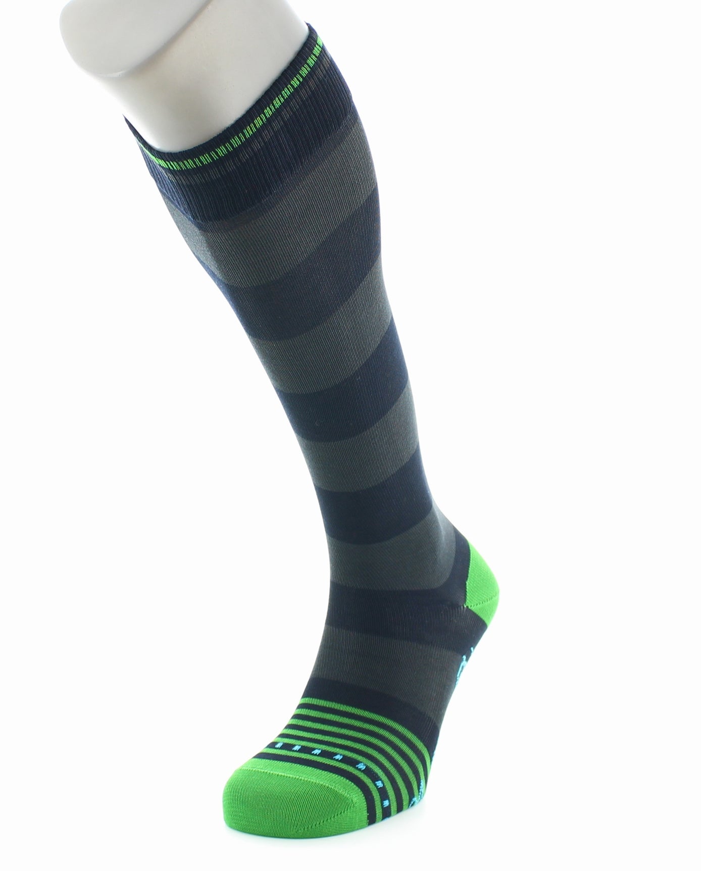 Chaussettes Hautes Grosses Rayures Marine Et Gris