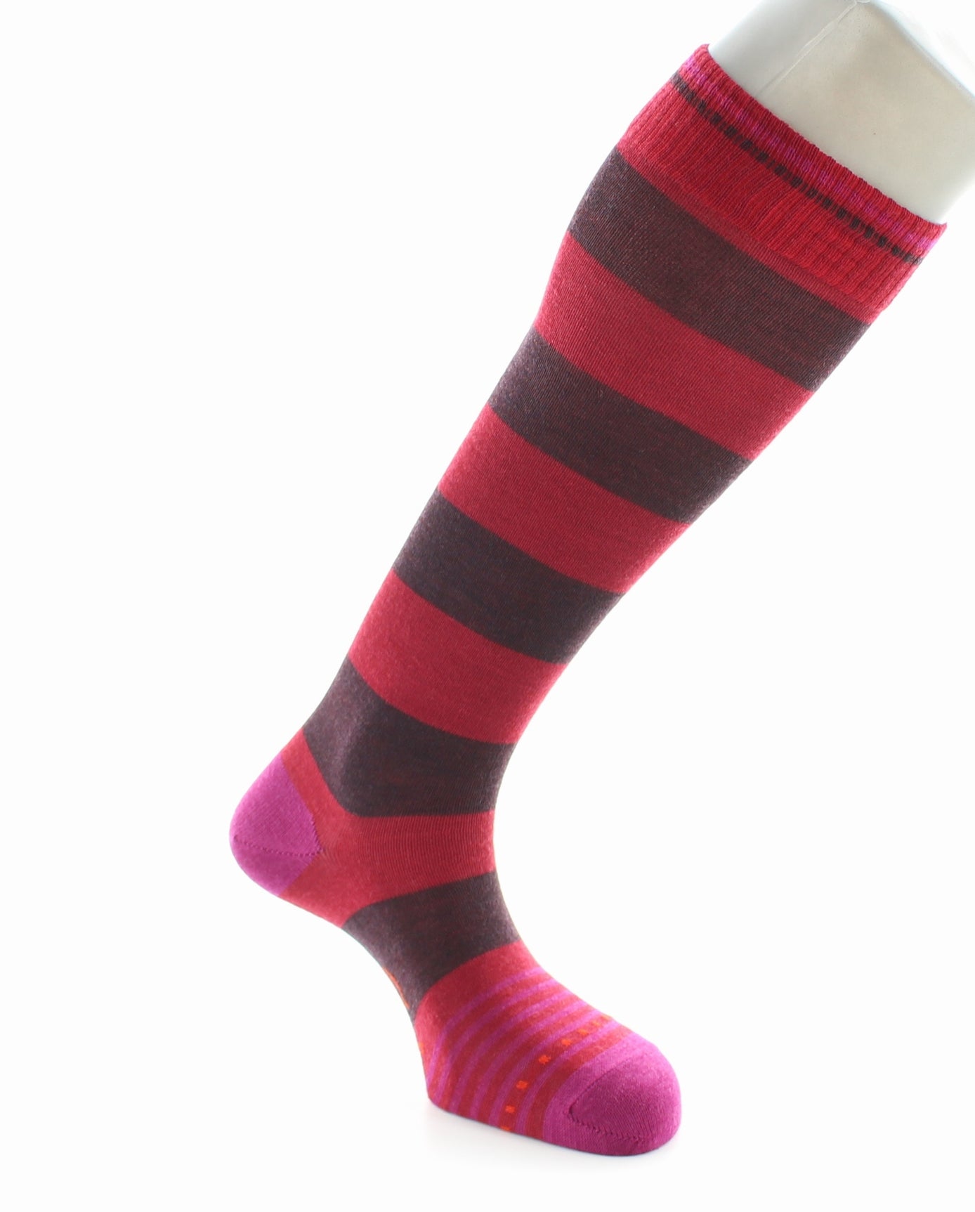 Chaussettes Hautes Grosses Rayures Rouge Et Bordeaux BORDEAUX-ROUGE