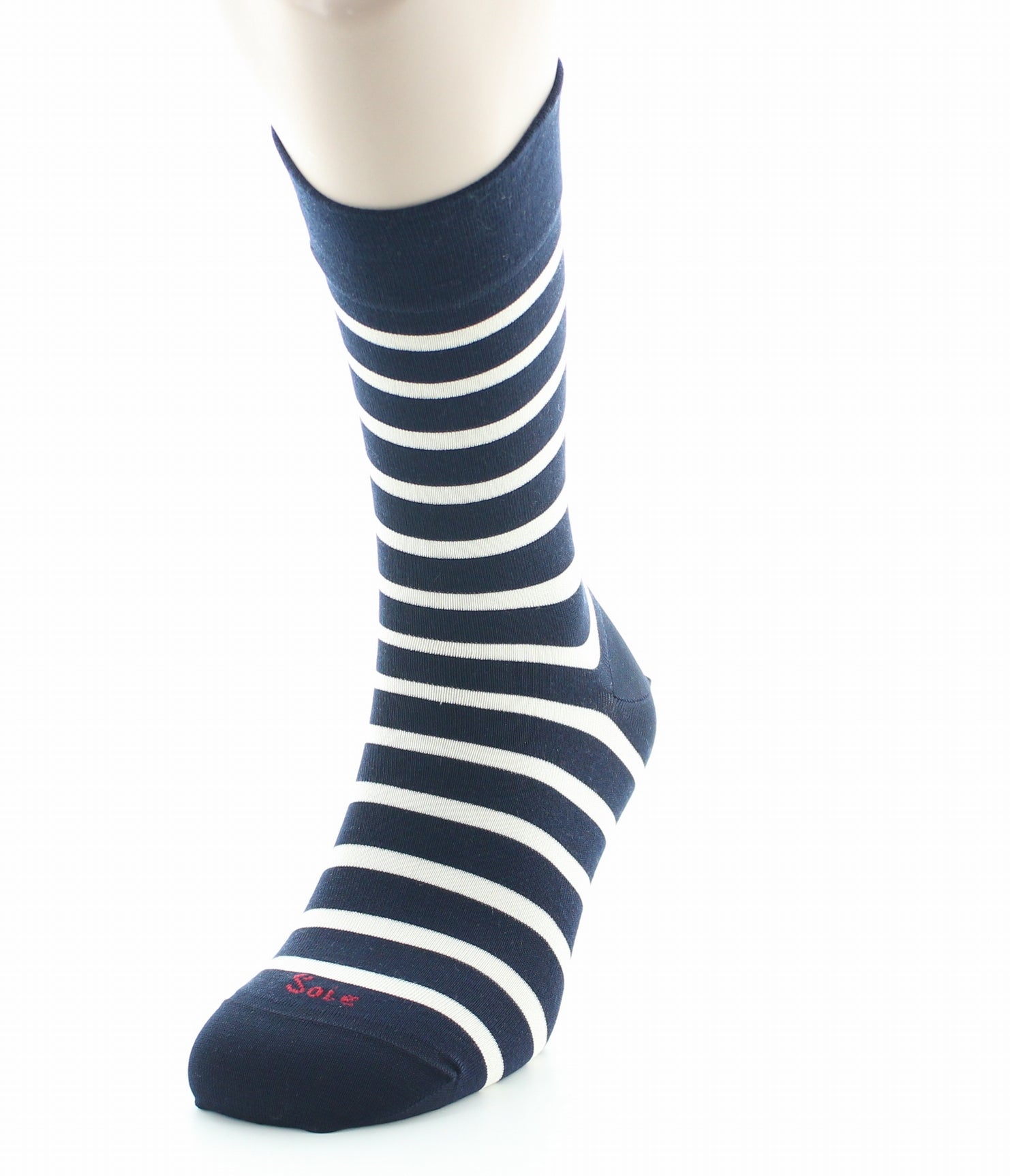 Chaussettes homme en soie marinière bleu écru MARINE RAYE ECRU