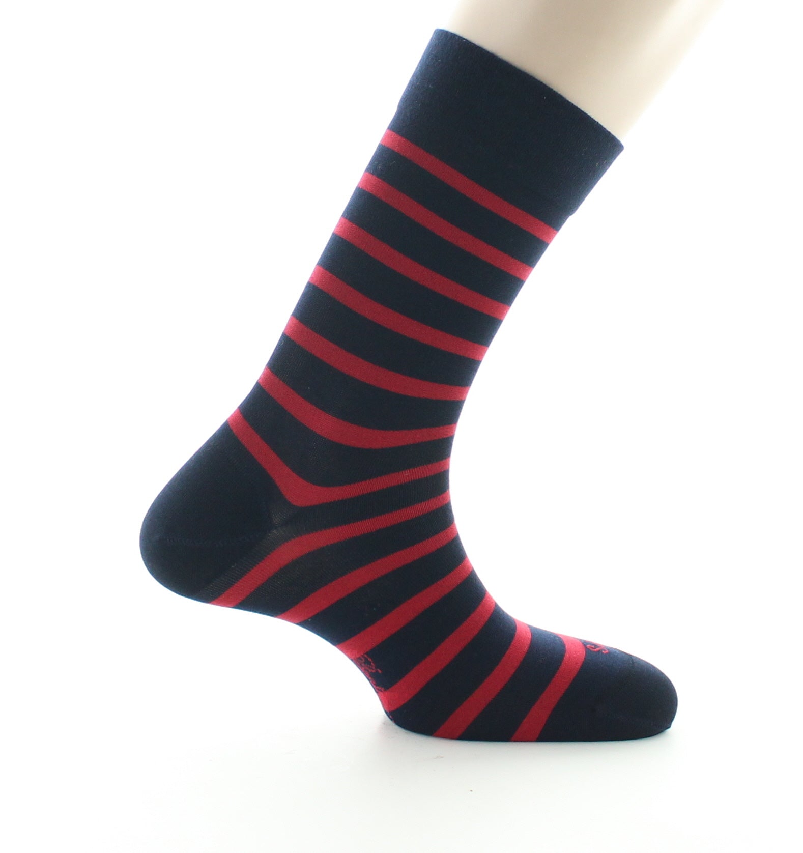 Chaussettes homme en soie marinière bleu rouge MARINE RAYE ROUGE