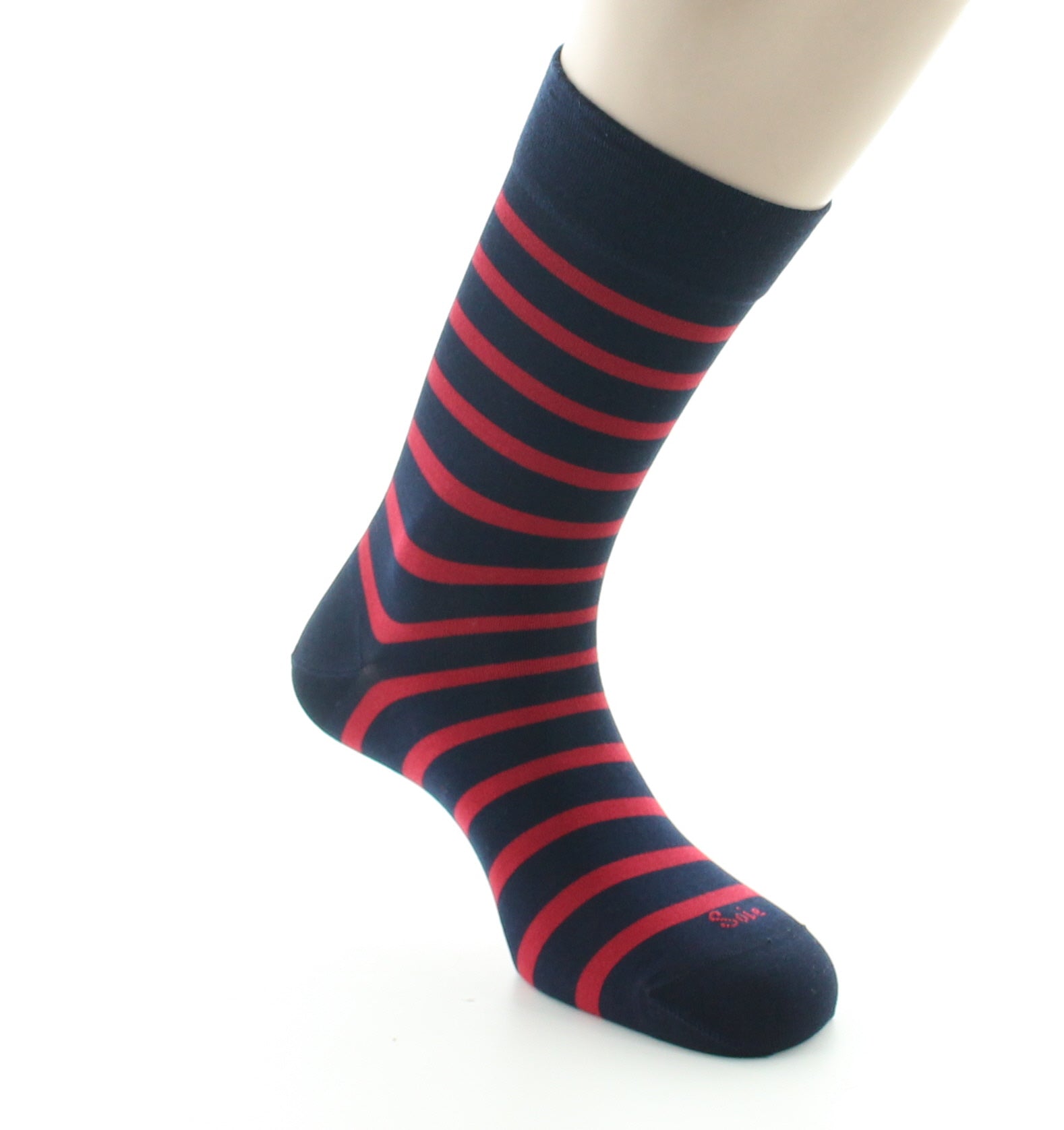 Chaussettes homme en soie marinière bleu rouge MARINE RAYE ROUGE