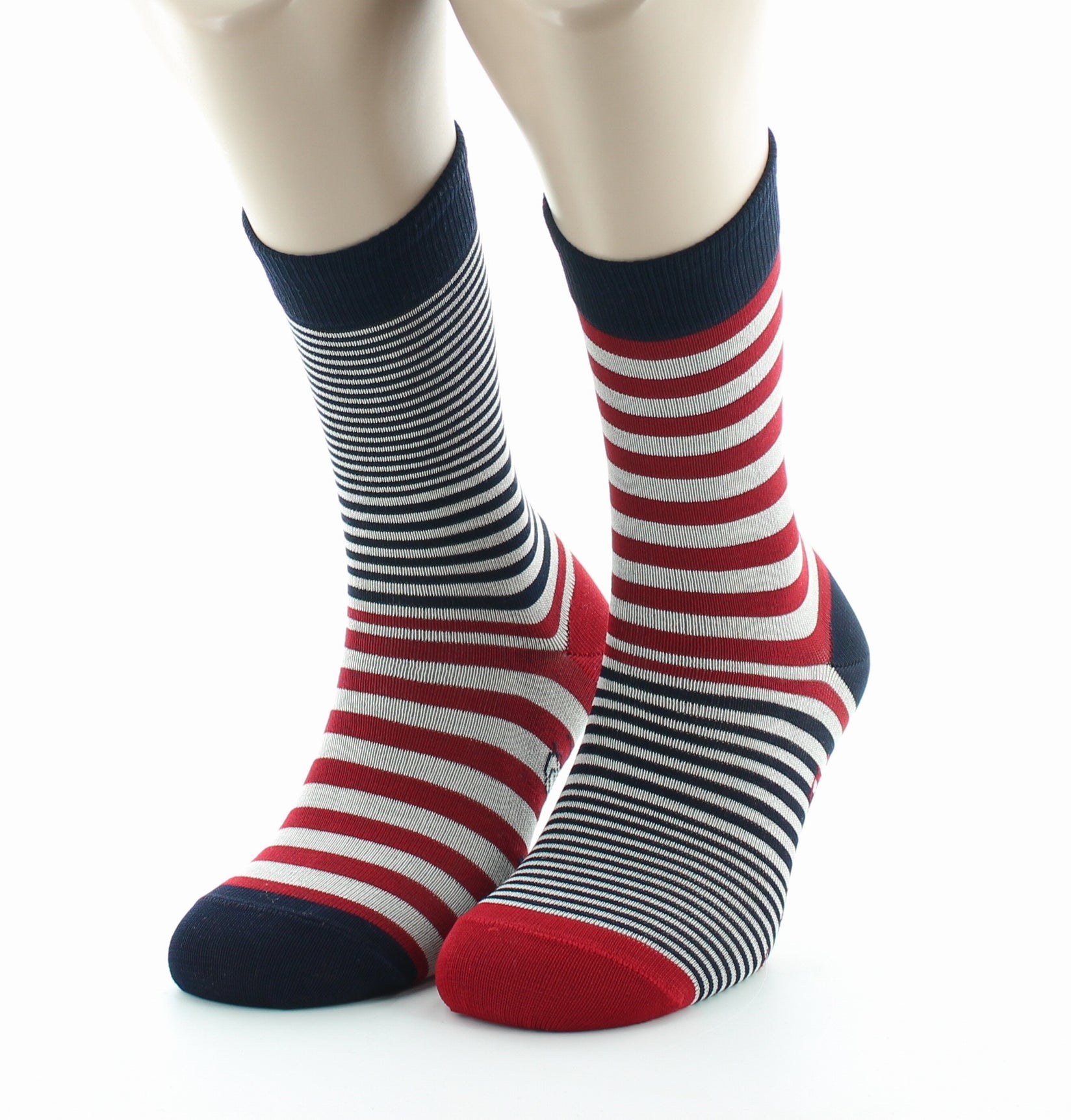 Chaussettes homme fil d'Ecosse rayures asymétrique marine rouge MARINE/ROUGE