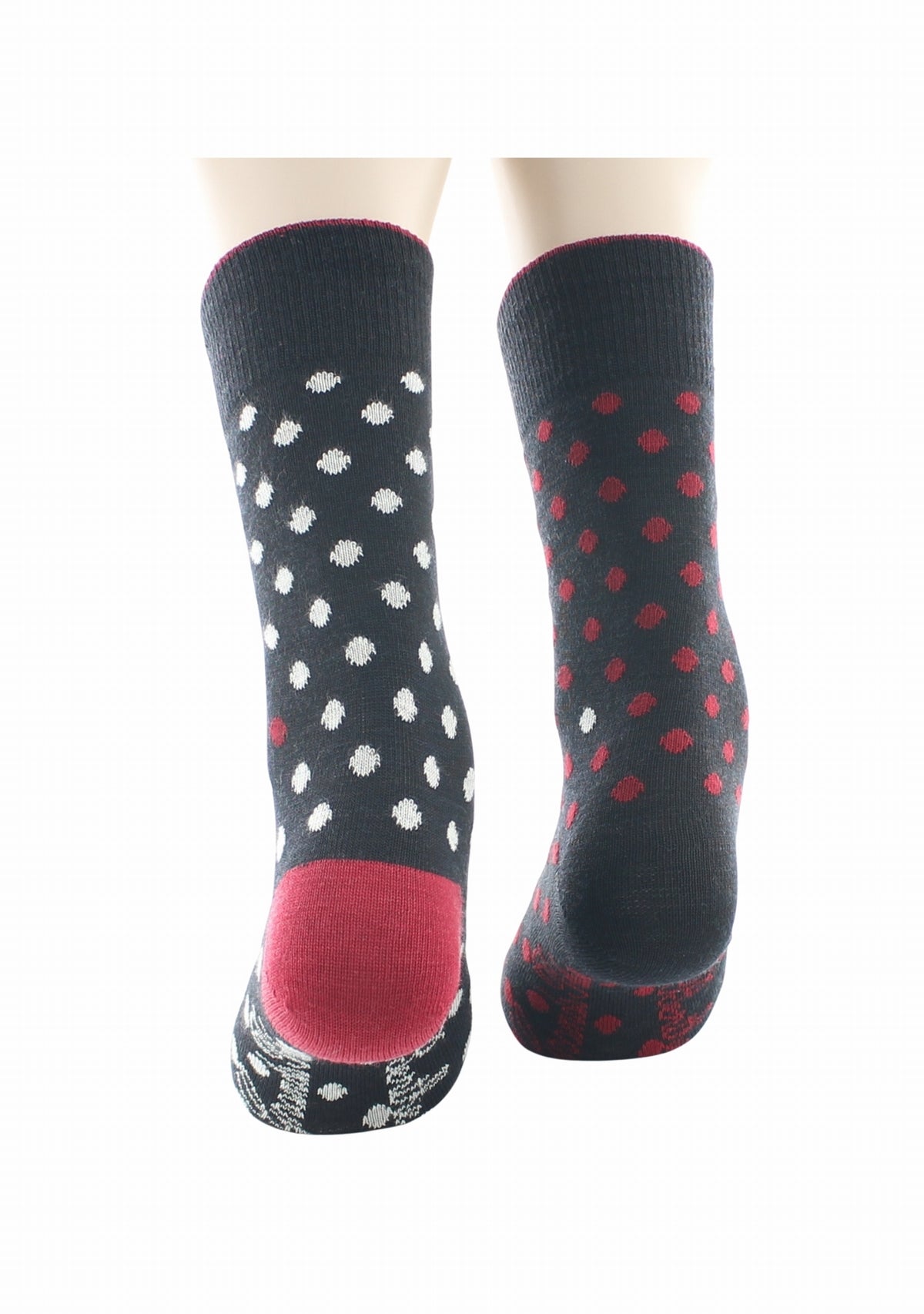 Chaussettes homme laine Berthe Pois dépareillées NOIR/ROUGE
