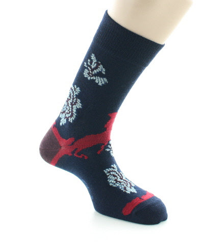 Chaussettes homme laine peignée fleurs de kimono MARINE