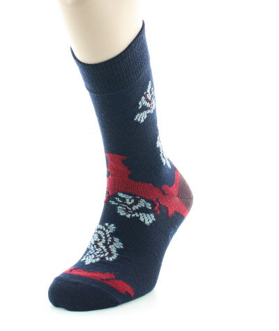 Chaussettes homme laine peignée fleurs de kimono MARINE