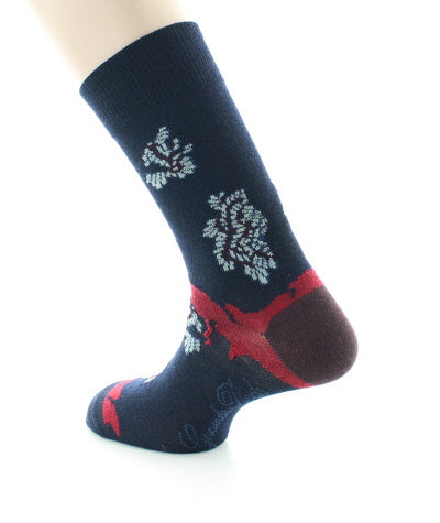 Chaussettes homme laine peignée fleurs de kimono MARINE