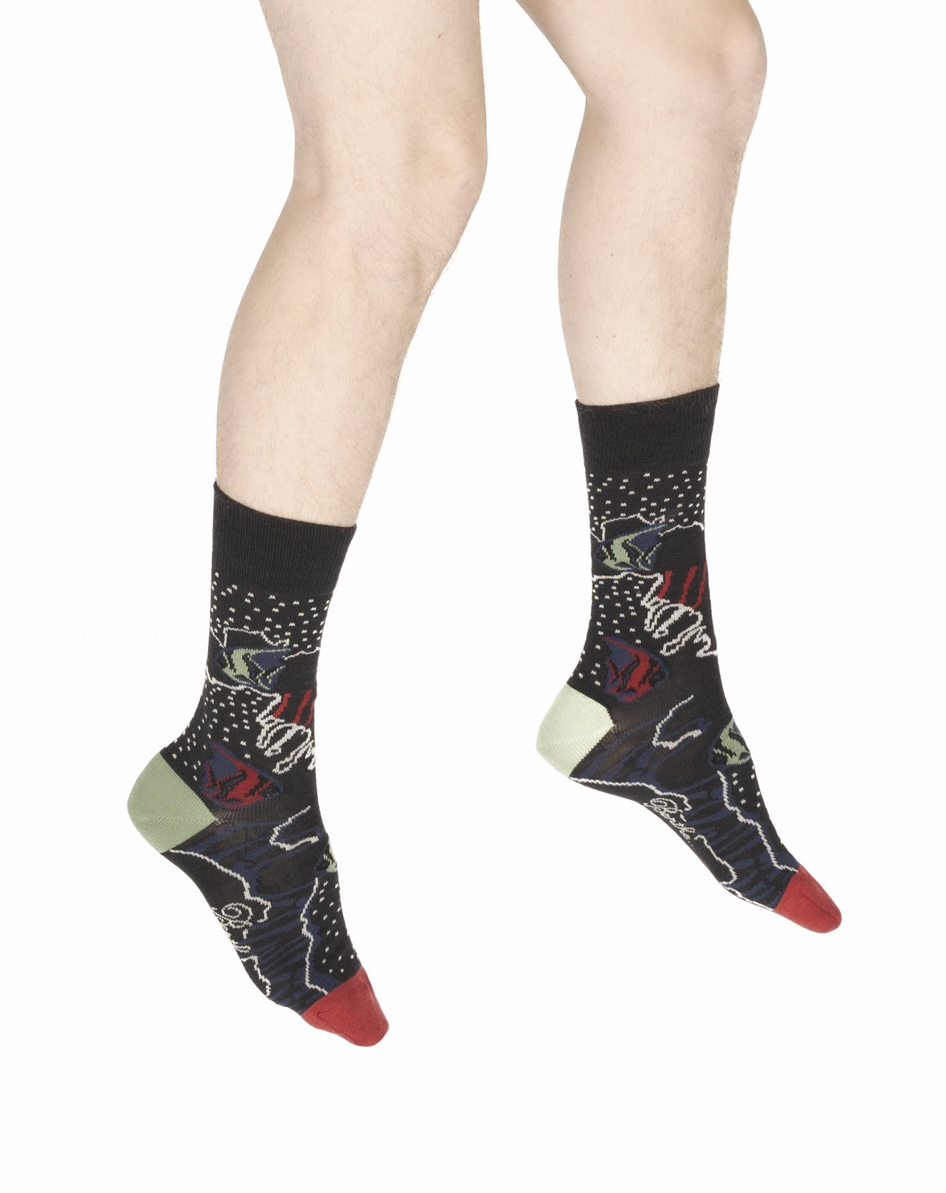 Chaussettes homme laine peignée poissons NOIR