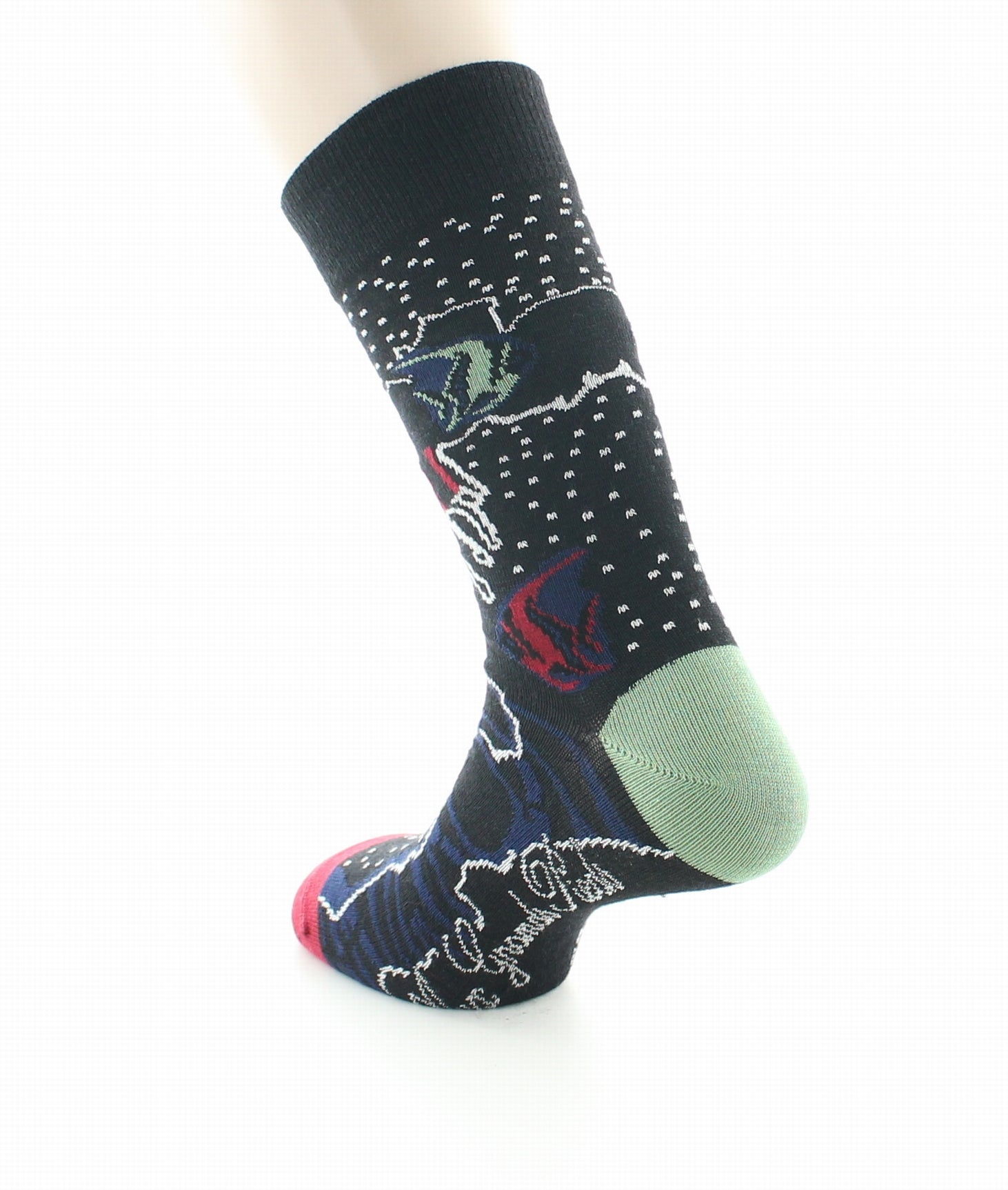 Chaussettes homme laine peignée poissons NOIR