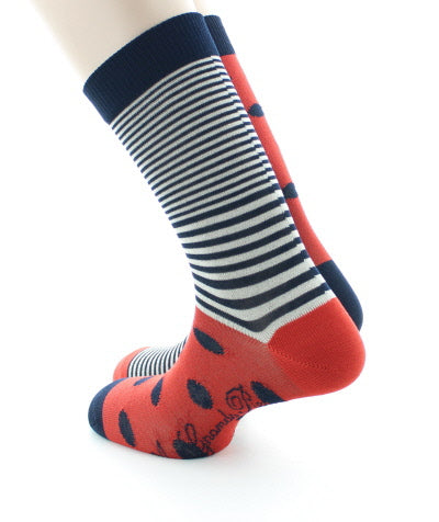 Chaussettes Homme Pois et Rayures ORANGE