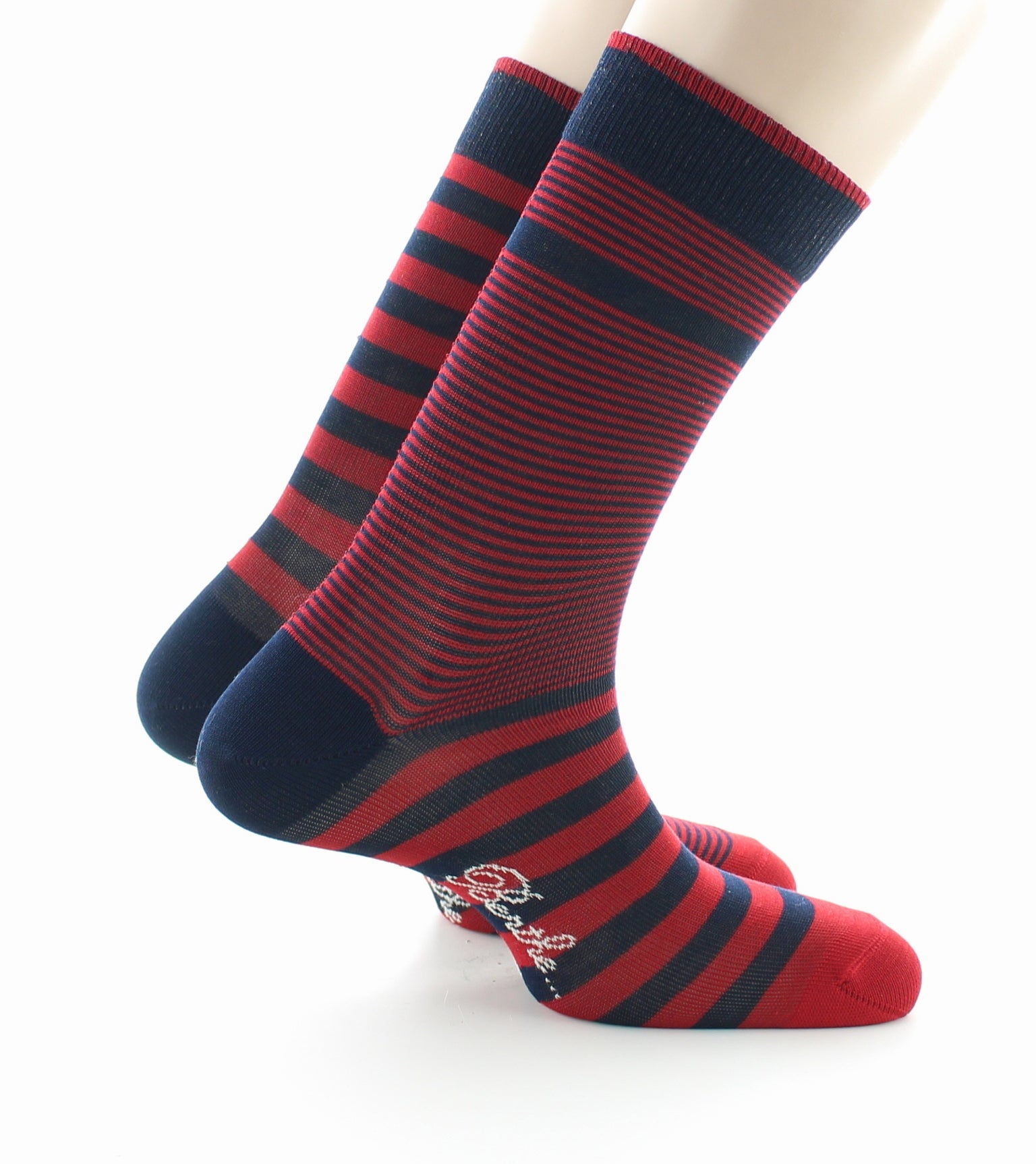 Chaussettes homme rayées asymétriques marine et rouge MARINE-ROUGE