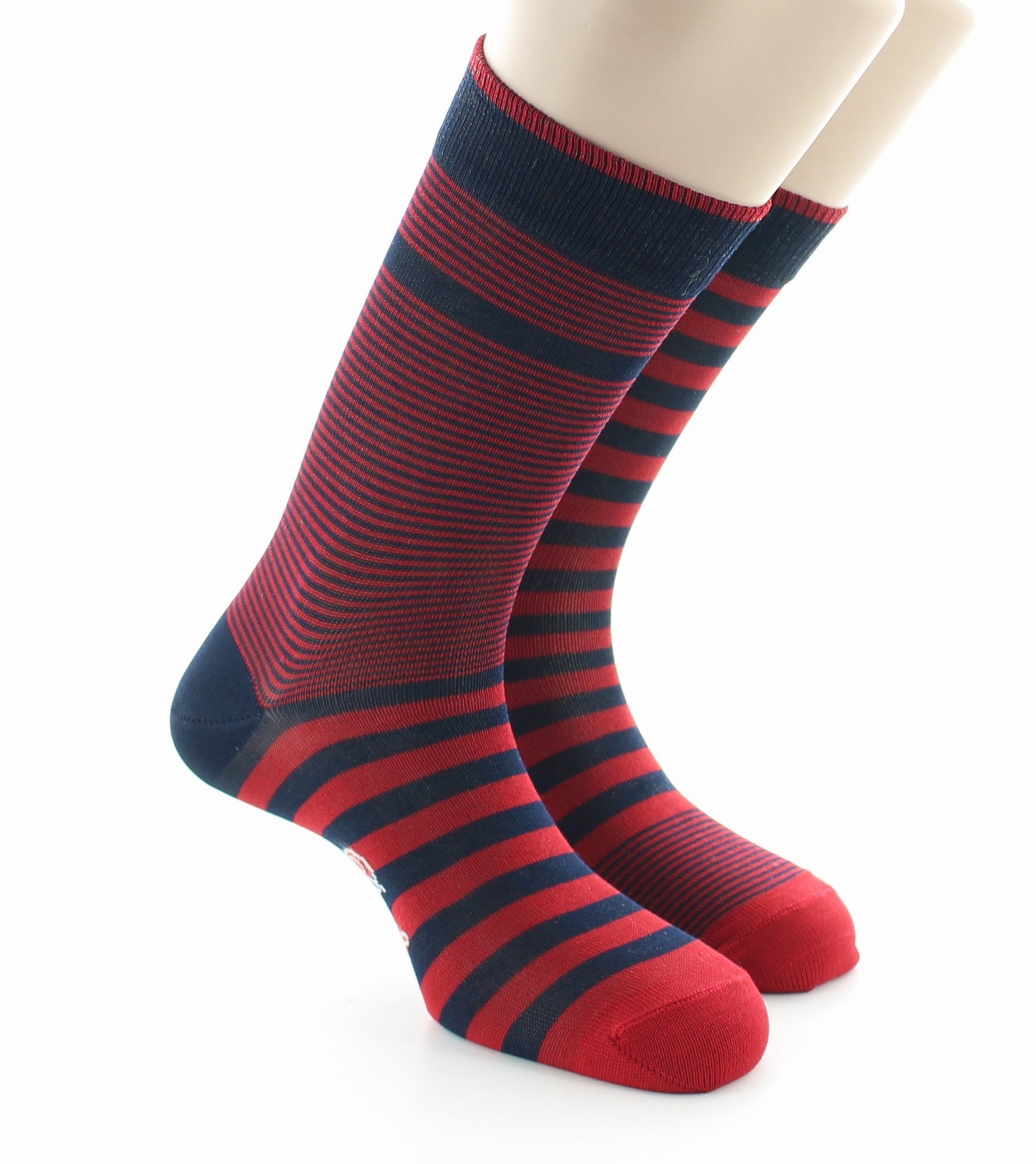 Chaussettes homme rayées asymétriques marine et rouge MARINE-ROUGE