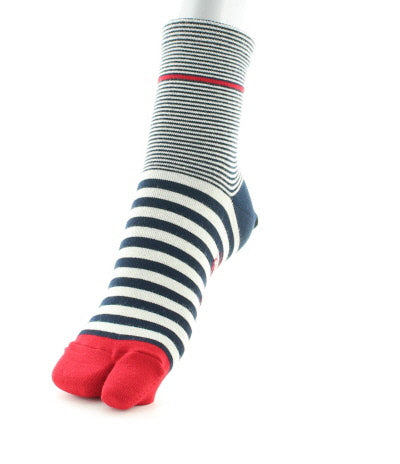 Chaussettes tabi à rayures bleu blanc rouge ECRU