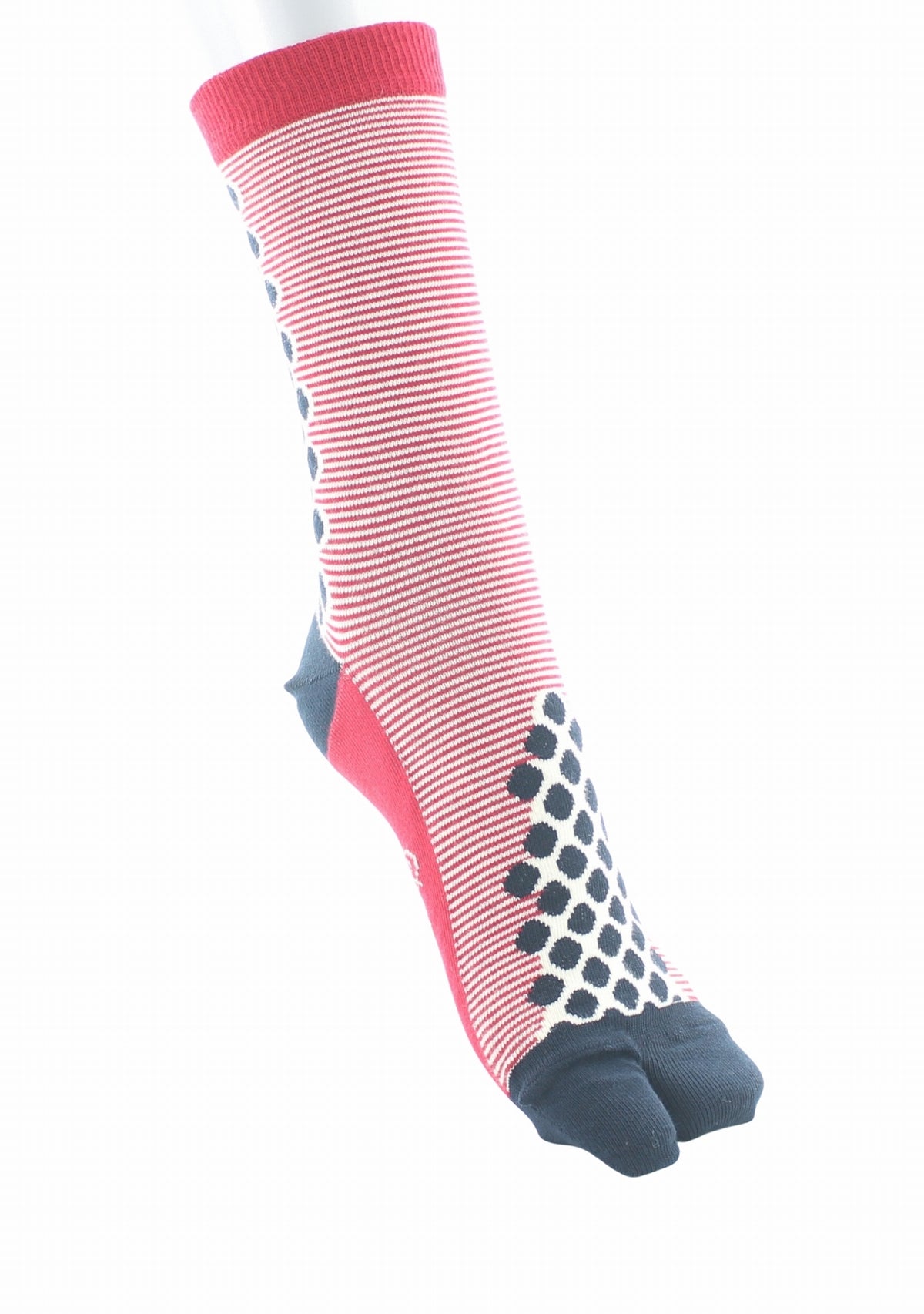 Chaussettes Tabi mixtes Pois/Rayures - Berthe Aux Grands Pieds ROUGE