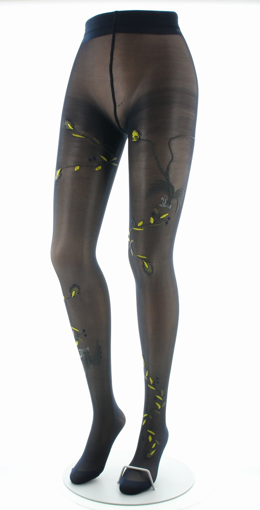 Collants 30D femme marine oiseau gris et jaune MARINE/GRIS