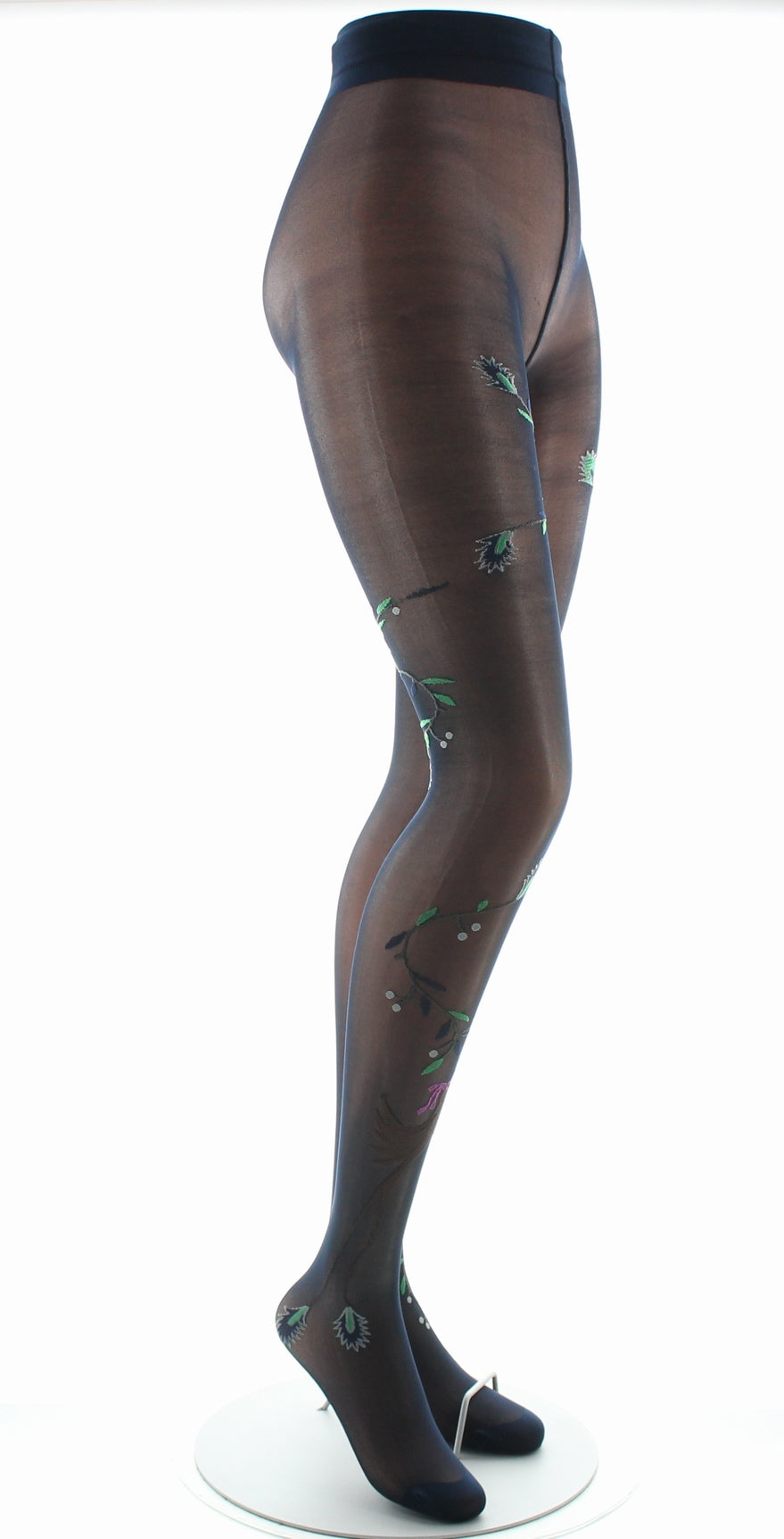 Collants 30D femme marine oiseau marron et vert MARINE/MARRON