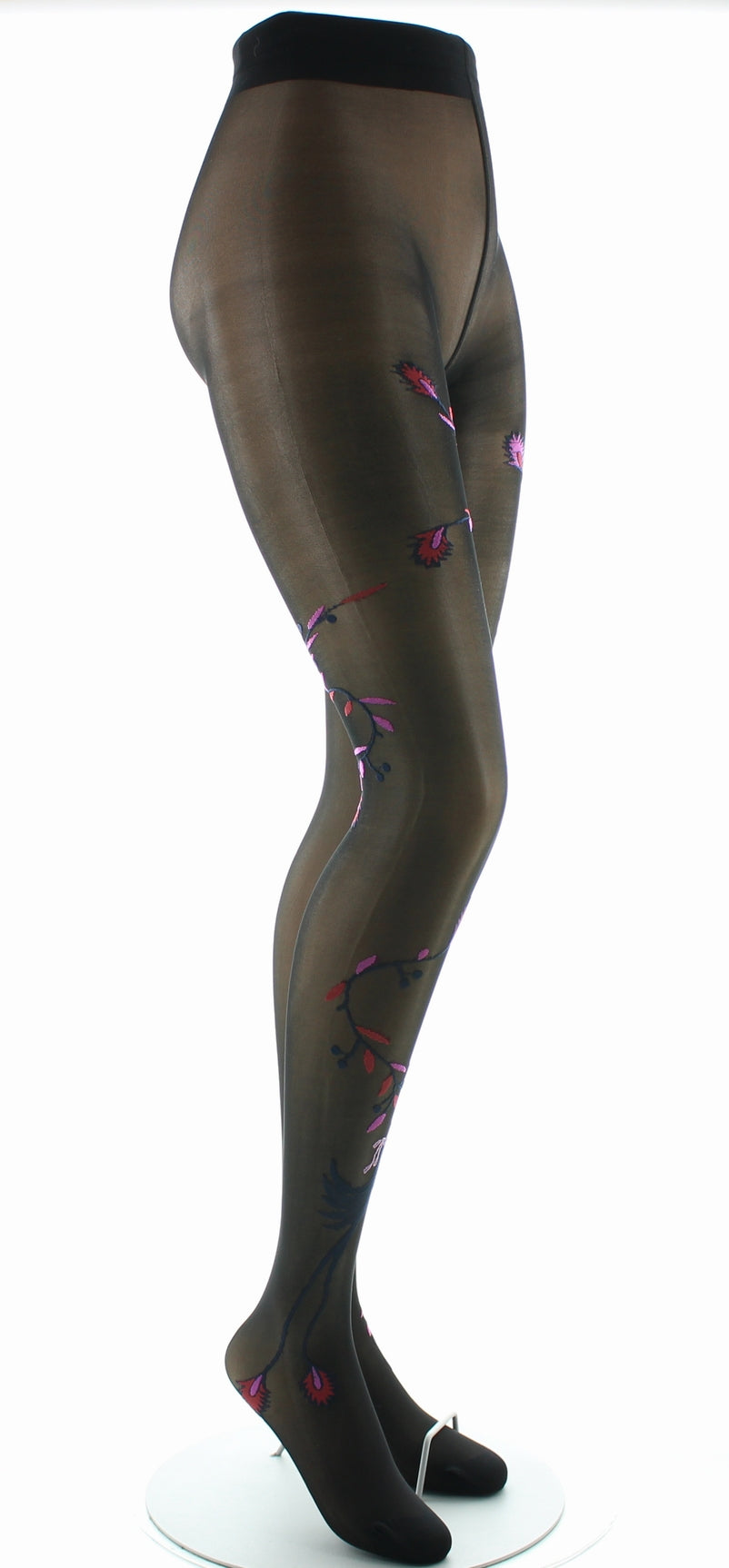 Collants 30D femme noir oiseau marine et rose NOIR/MARINE