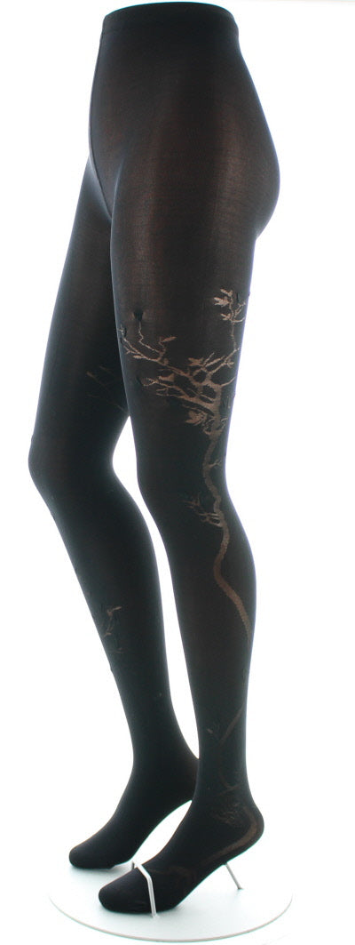 Collants 40D Arbre noir en Maille Dévorée ton sur ton NOIR