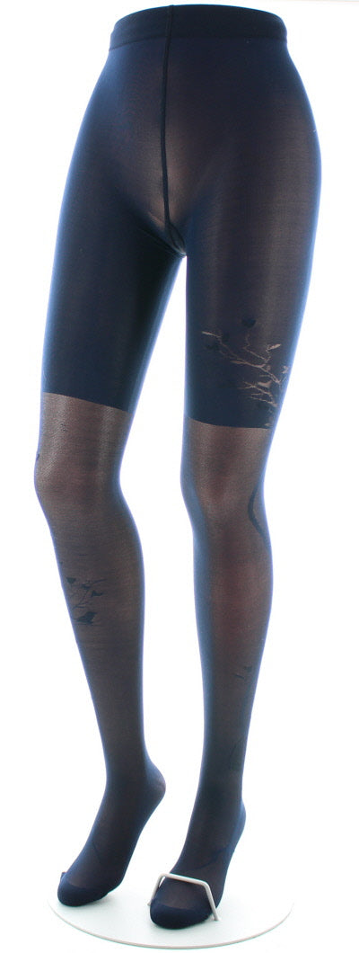 Collants 40D Arbre et Dentelle marine BLEU MARINE