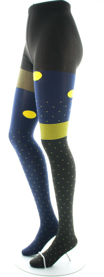 Collants 60D Pois Asymétriques marine et jaune MARINE/JAUNE