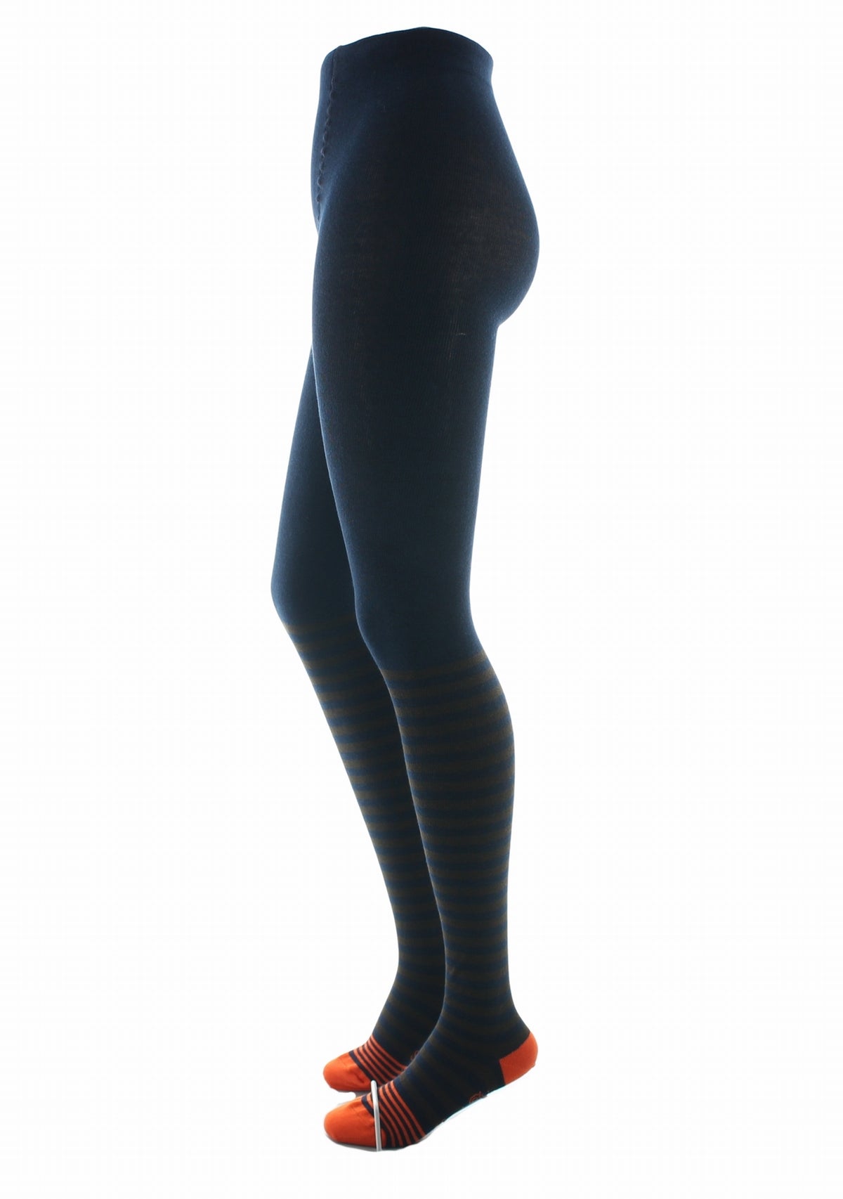 Collants coton femme Rayures Marron - Berthe Aux Grands Pieds MARINE/MARRON