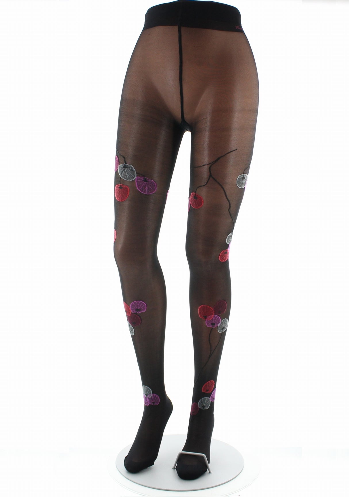 Collants femme 30D noir monnaie du pape rouge NOIR/ROUGE