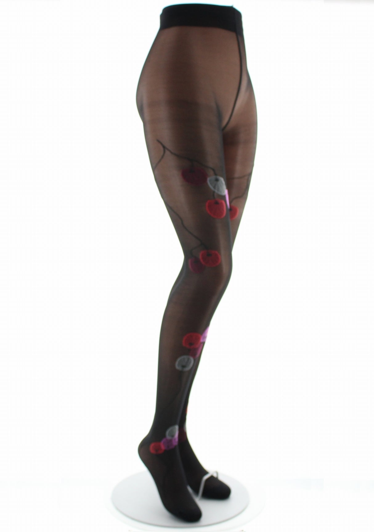 Collants femme 30D noir monnaie du pape rouge NOIR/ROUGE