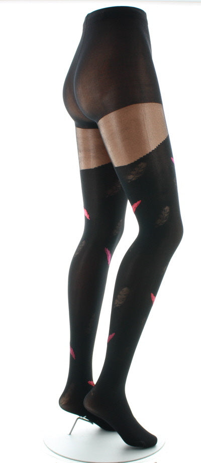 Collants femme 40D plume noir et rouge NOIR/ROUGE