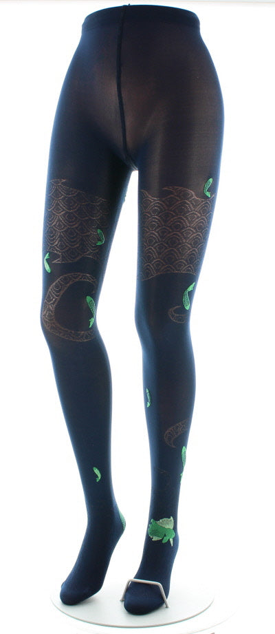 Collants femme 40D poissons bleu marine et vert MARINE/VERT