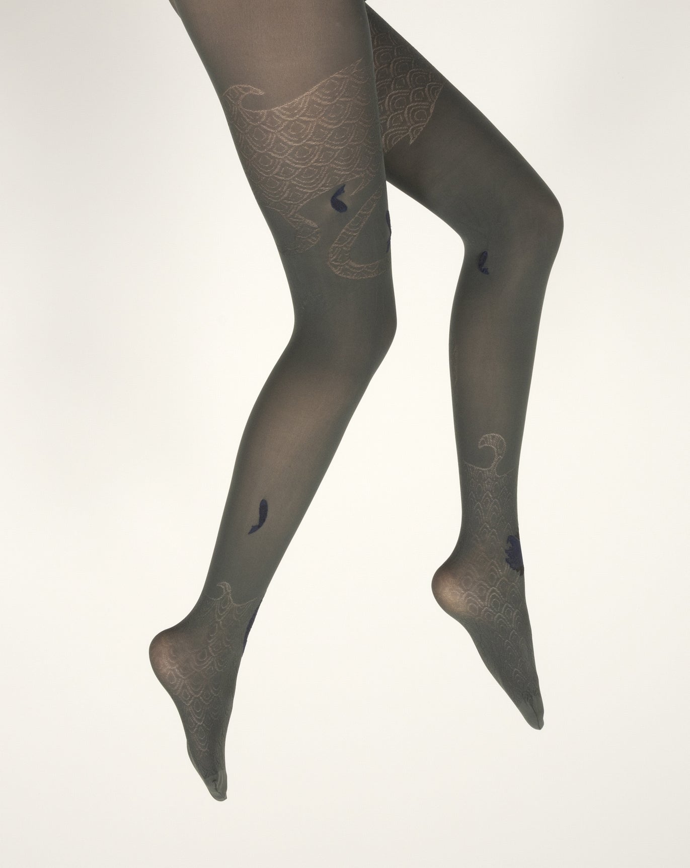 Collants femme 40D poissons kaki, noir et bleu marine KAKI