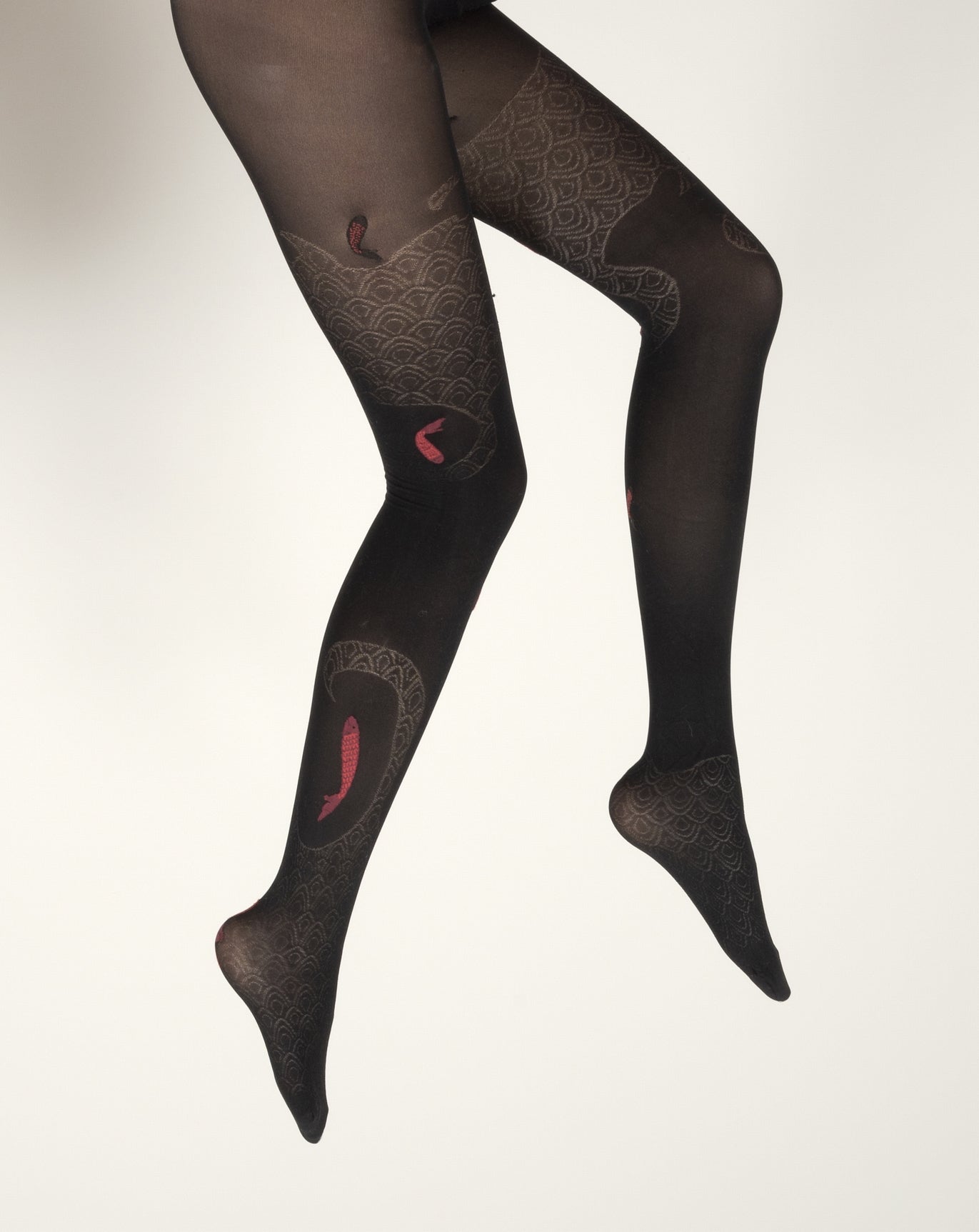 Collants femme 40D poissons noir et rouge NOIR/ROUGE