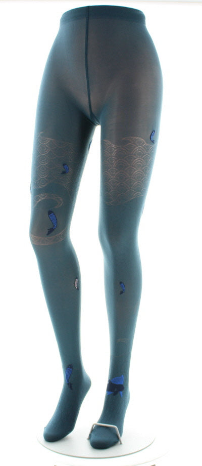 Collants femme 40D poissons pétrole et bleu PETROLE