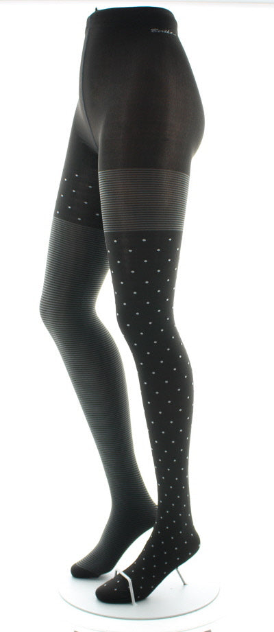 Collants femme 60D plumetis et rayures asymétriques NOIR