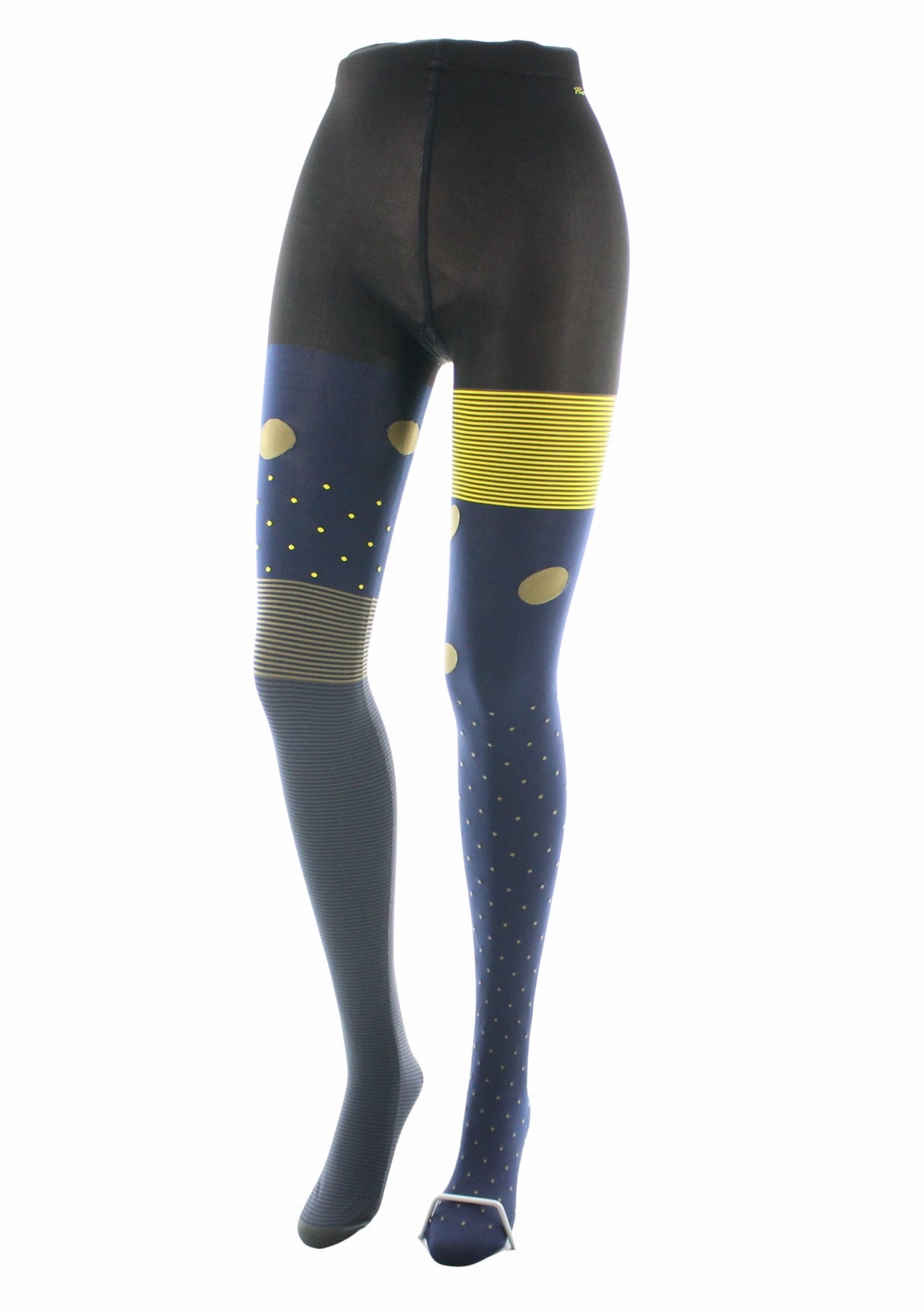 Collants femme 60D pois et rayures marine et jaune MARINE/JAUNE